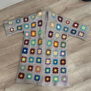 Vtg Colorful Crochet Cardigan